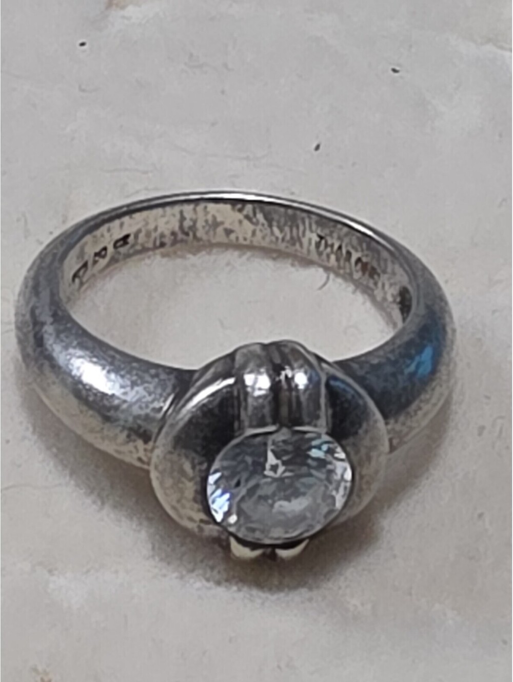 Vintage 925 Sterling Silver Oval CZ Solitaire Ladies Band Ring Size 6